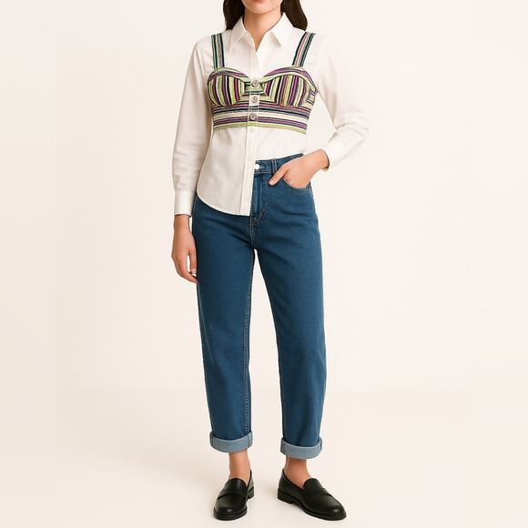 Vintage Tops - VINTAGE GITANO Multi Color Striped Cotton Bustier Top | S | 80s Retro Streetwear